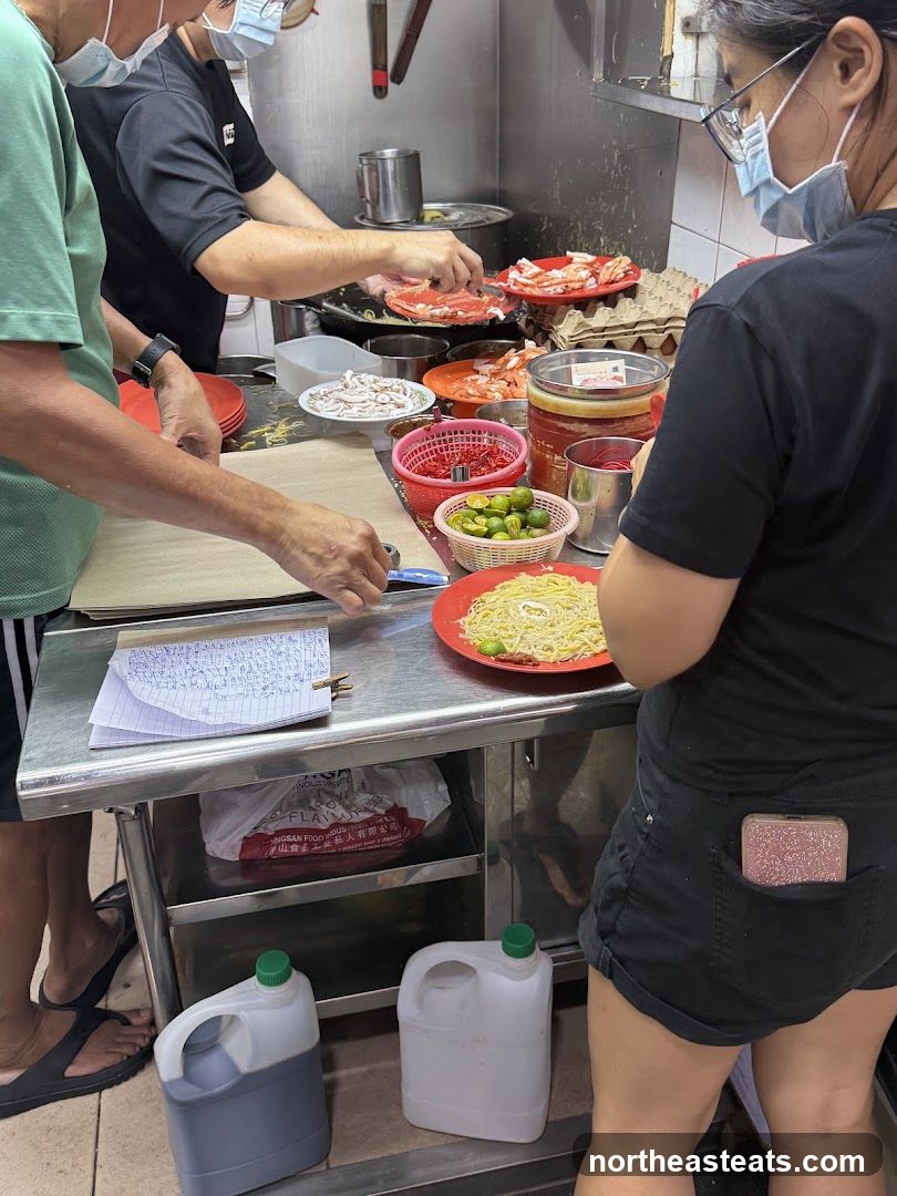 Food preparation at a stall