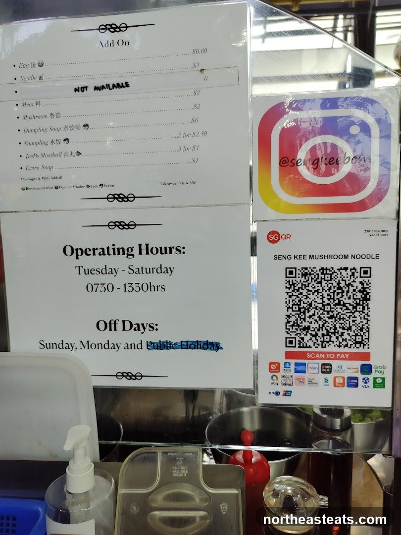Seng Kee Mushroom Noodle Menu