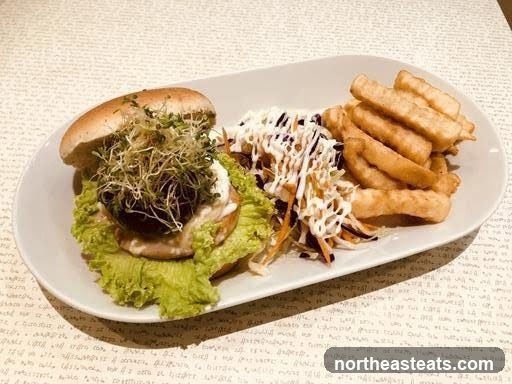Burger, Fries, and Coleslaw