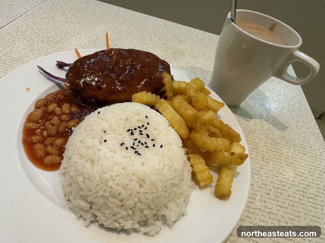 Meal with Rice, Fries, and Beans