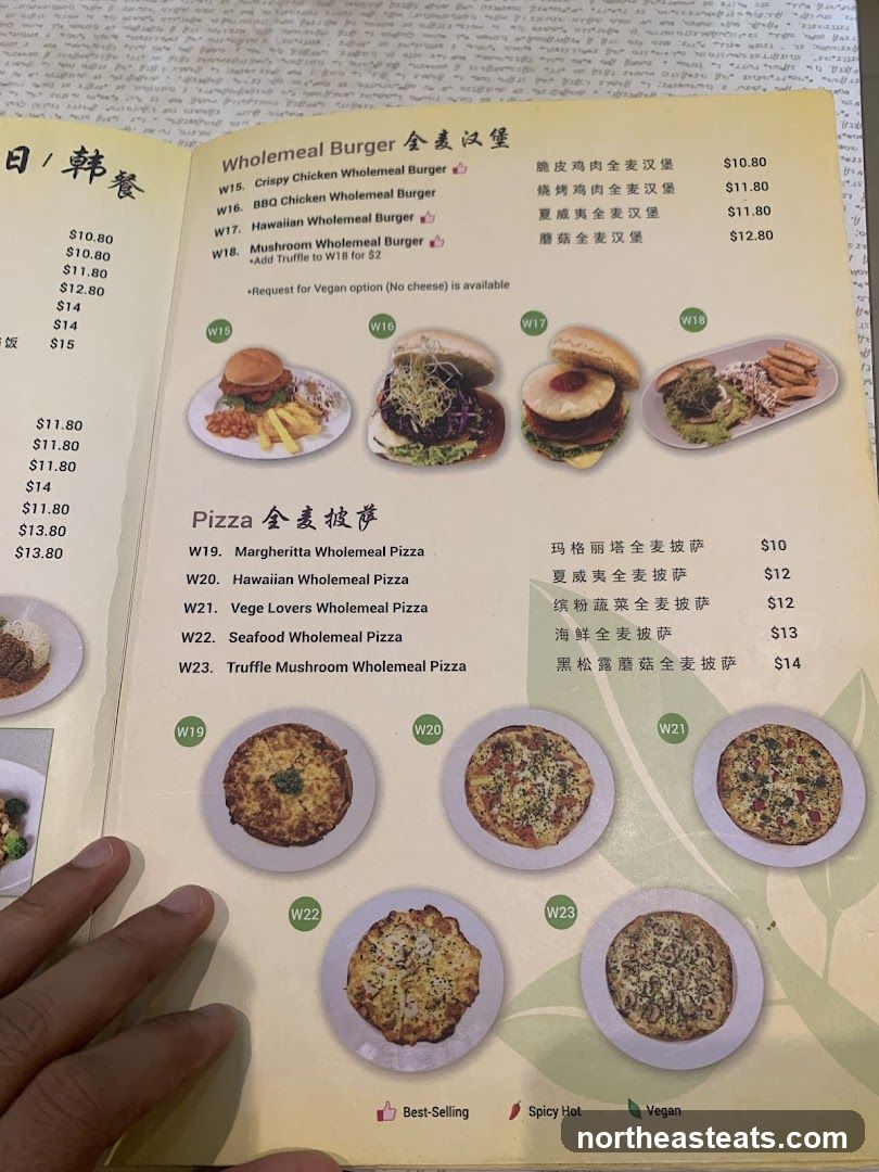 Wholemeal Burger and Pizza Menu