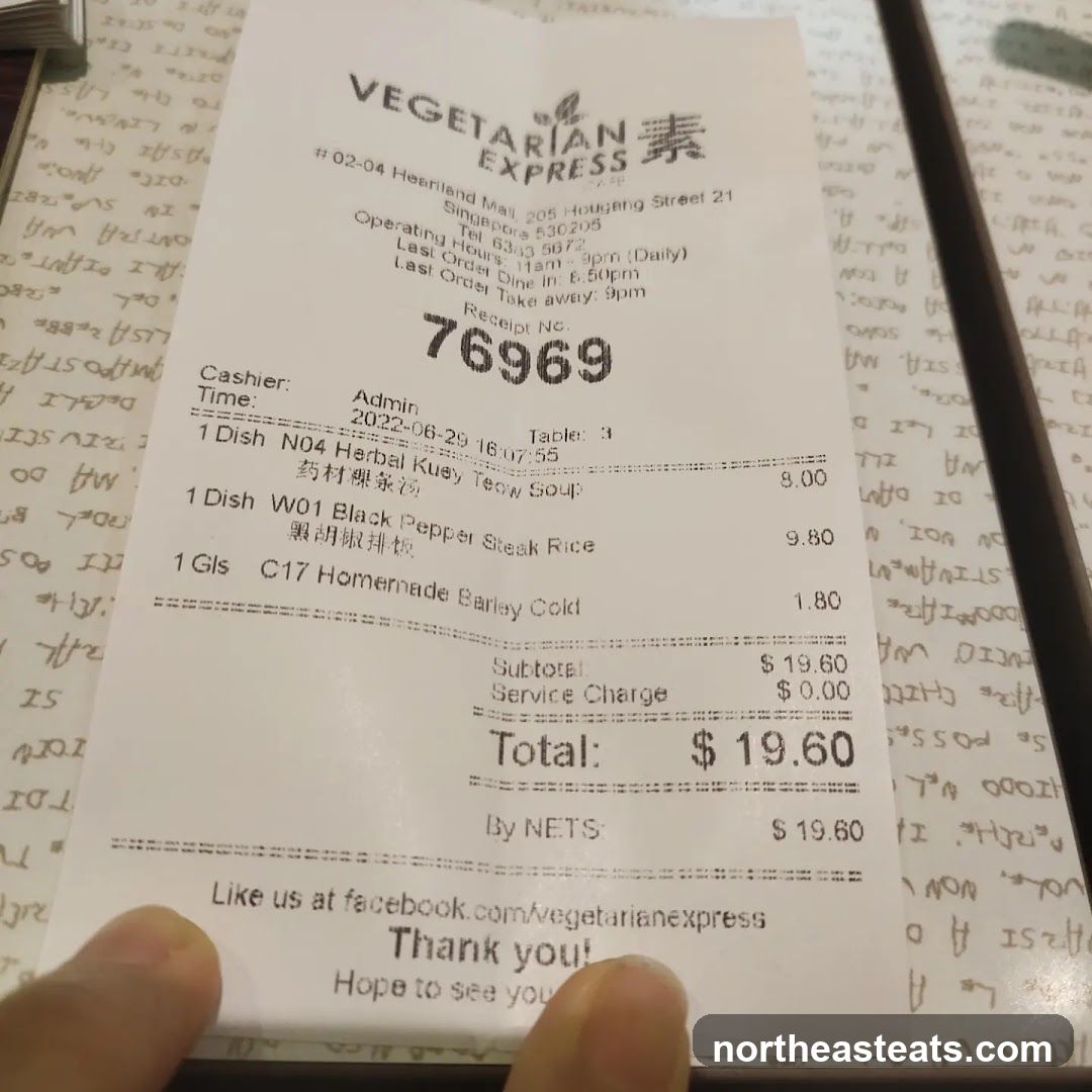 Vegetarian Express Receipt