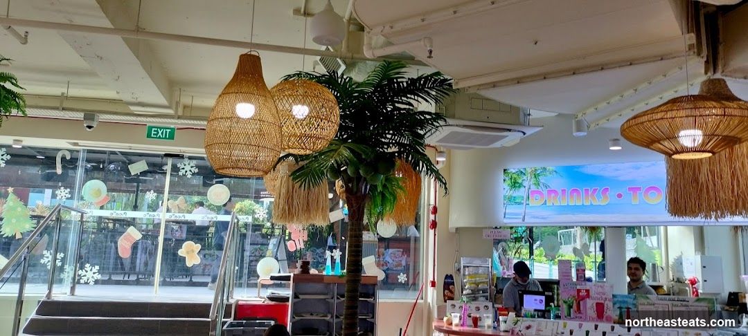 Tropical-themed cafe interior