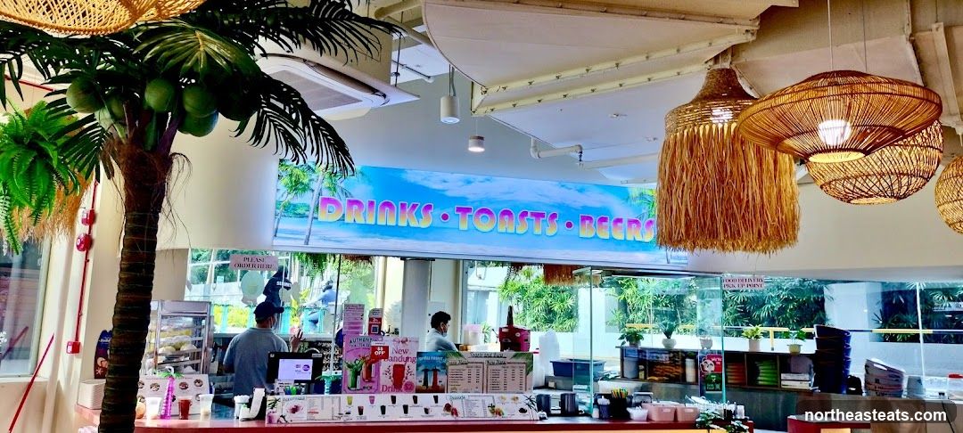 Tropical-themed cafe interior