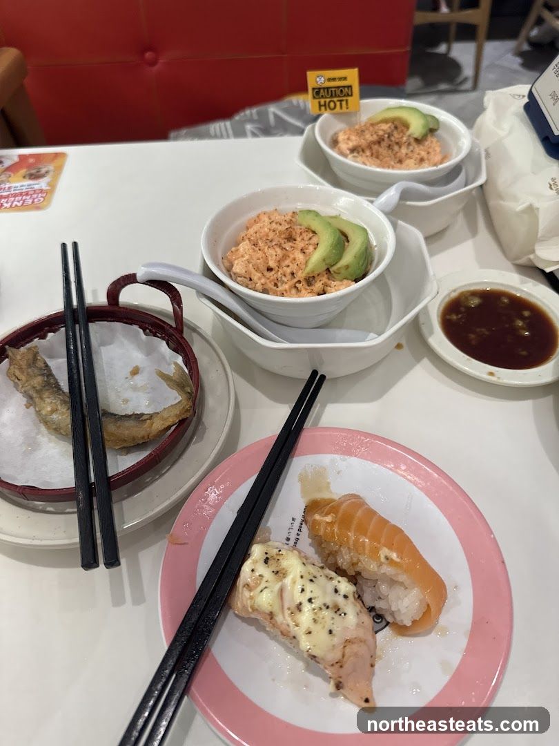 Salmon Sushi and Fried Fish