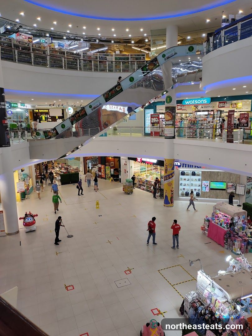 Mall Interior with Escalator and Shops