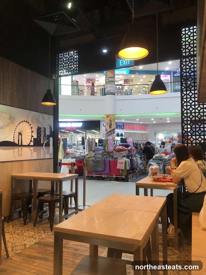 Indoor dining area with mall view