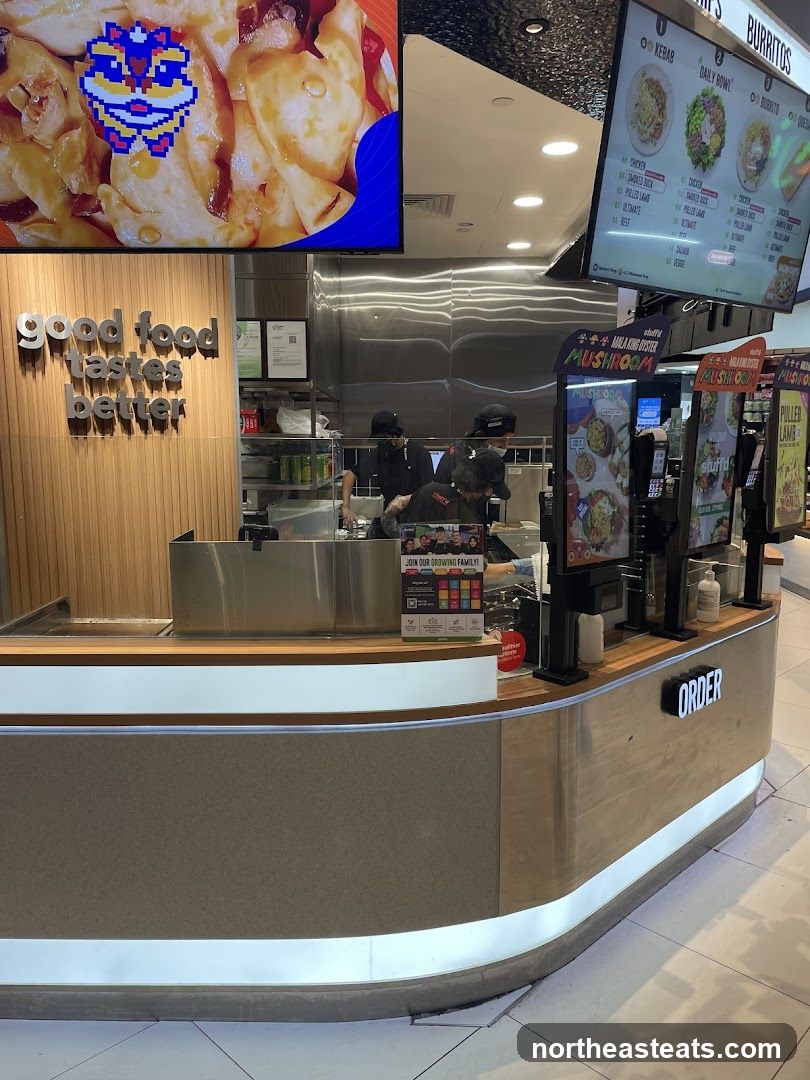 Food counter with menu screens