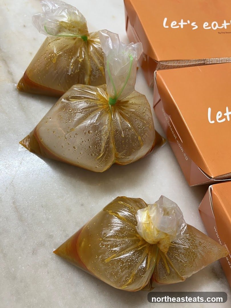 Food in plastic bags with boxes