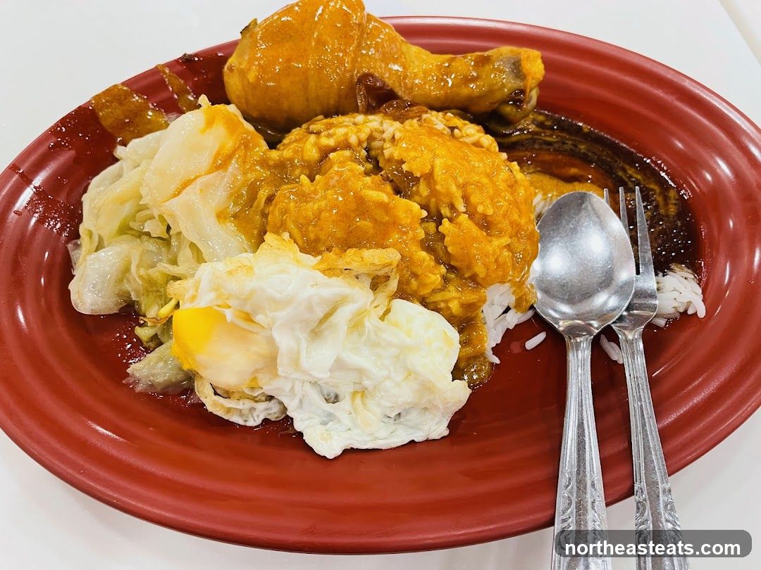 Chicken Curry Rice with Fried Egg and Cabbage