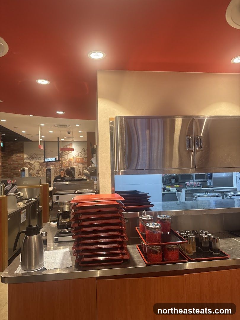 Restaurant Counter with Trays and Condiments