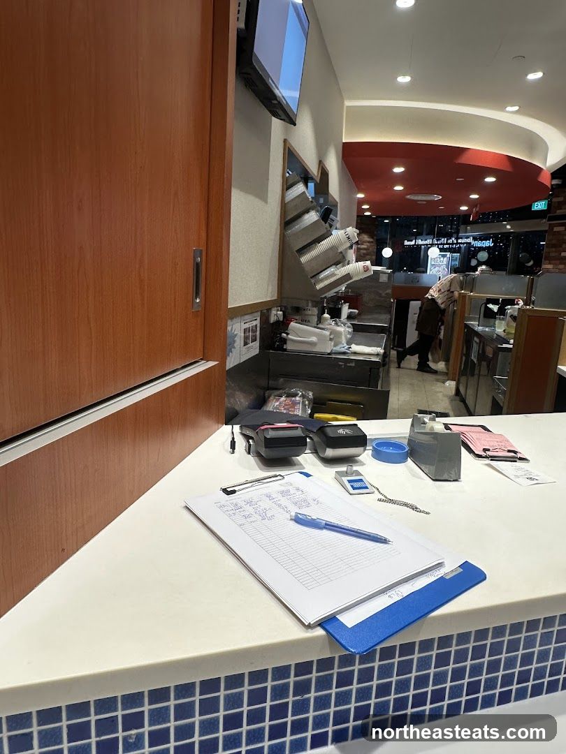 Counter with paperwork and equipment