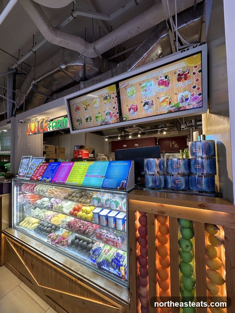 Juice Farm Fruit Display and Menu