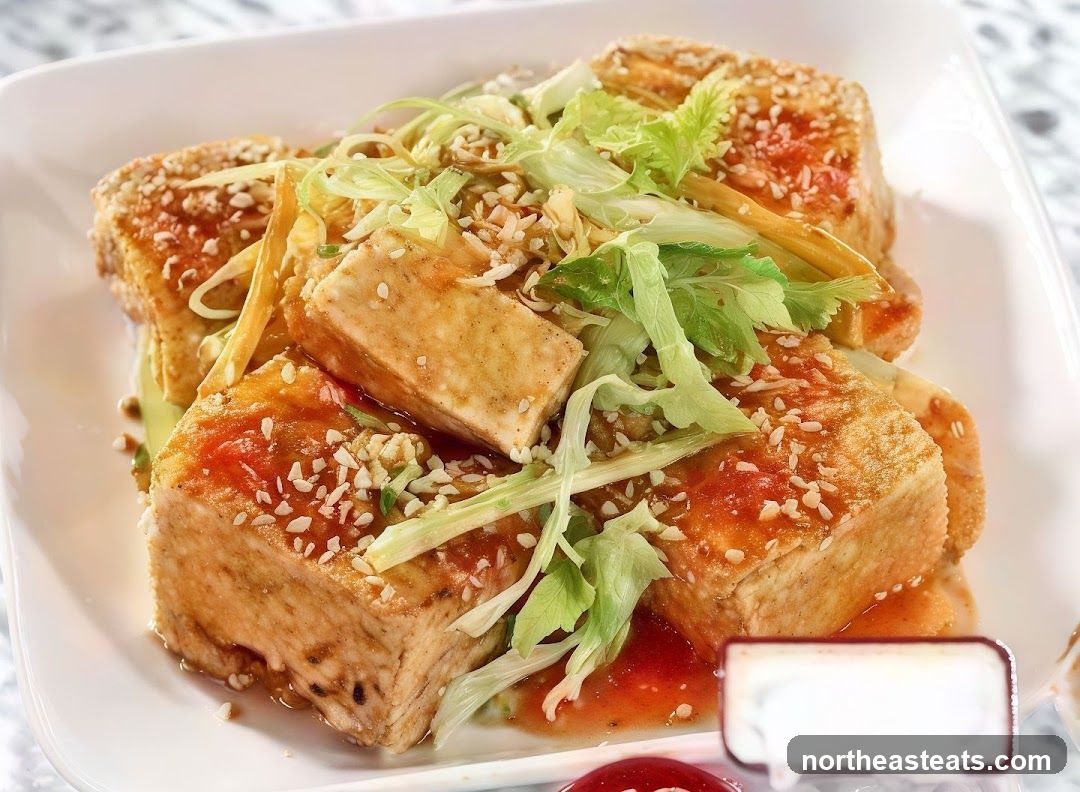 Fried Tofu with Sauce and Garnish