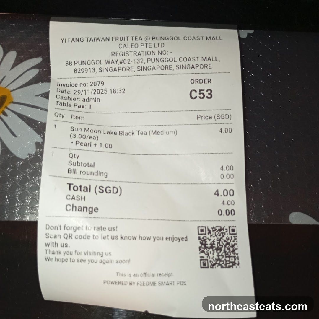 Yi Fang Taiwan Fruit Tea Receipt
