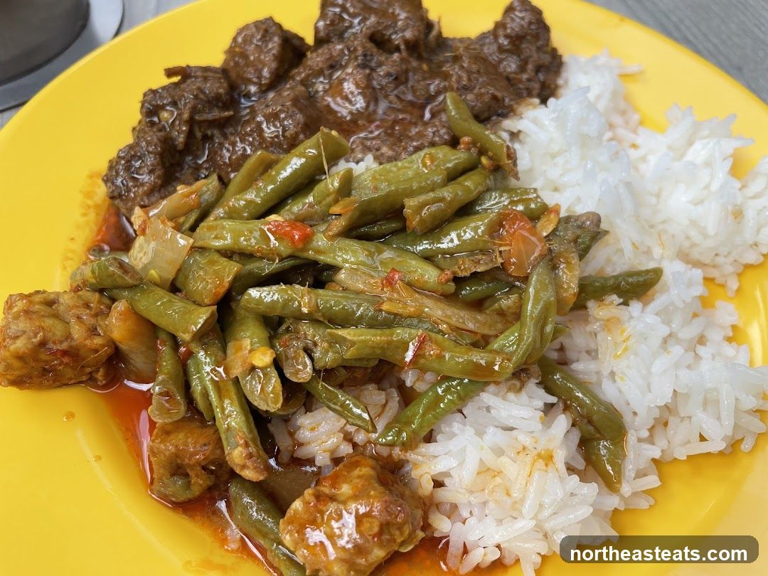Plate of Rice with Beef and Green Beans