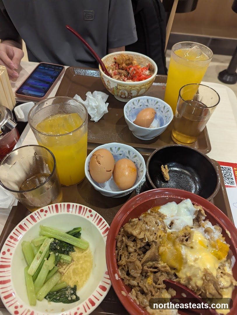 Table with food and drinks