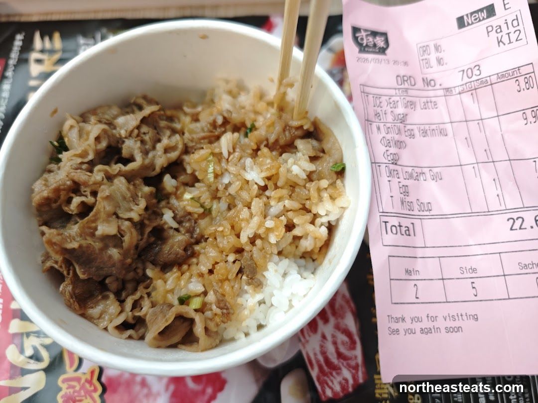 Beef bowl and receipt