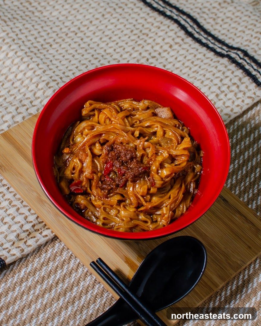 Noodles in a Red Bowl