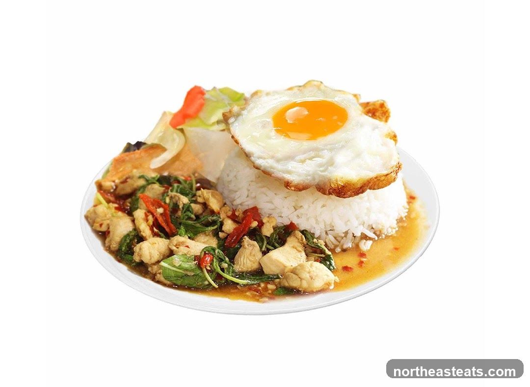 Chicken Basil Stir-fry with Rice and Fried Egg