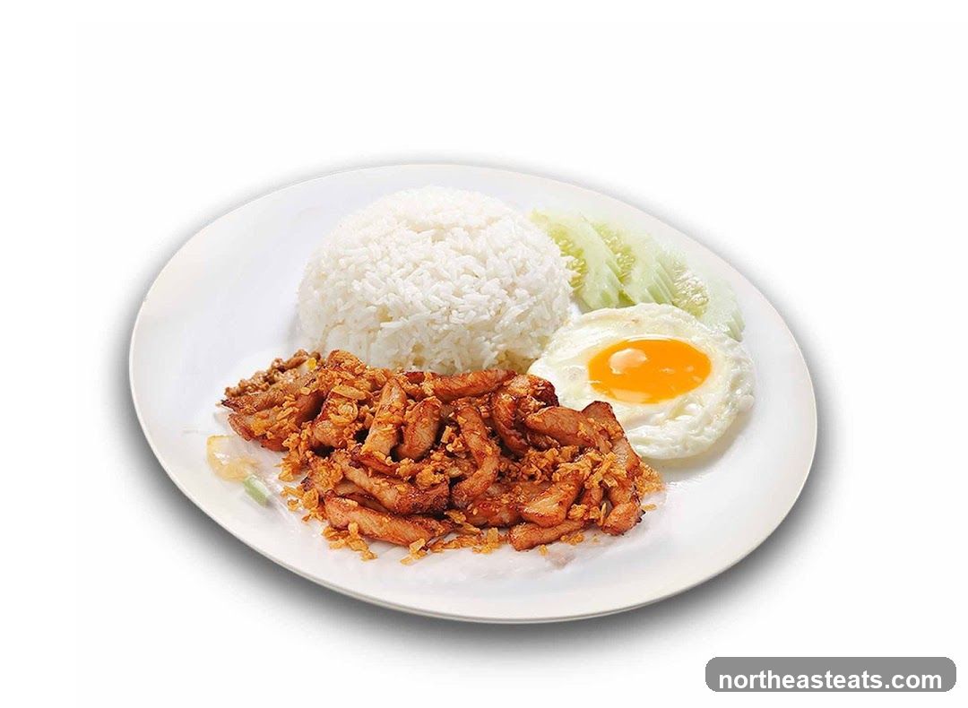 Garlic Pork with Rice and Fried Egg