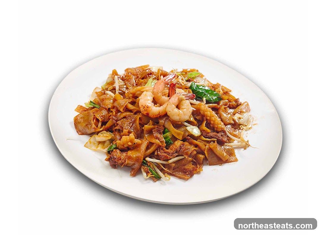 Plate of Stir-Fried Noodles with Shrimp