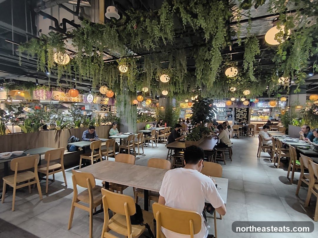 Indoor Food Court with Hanging Plants