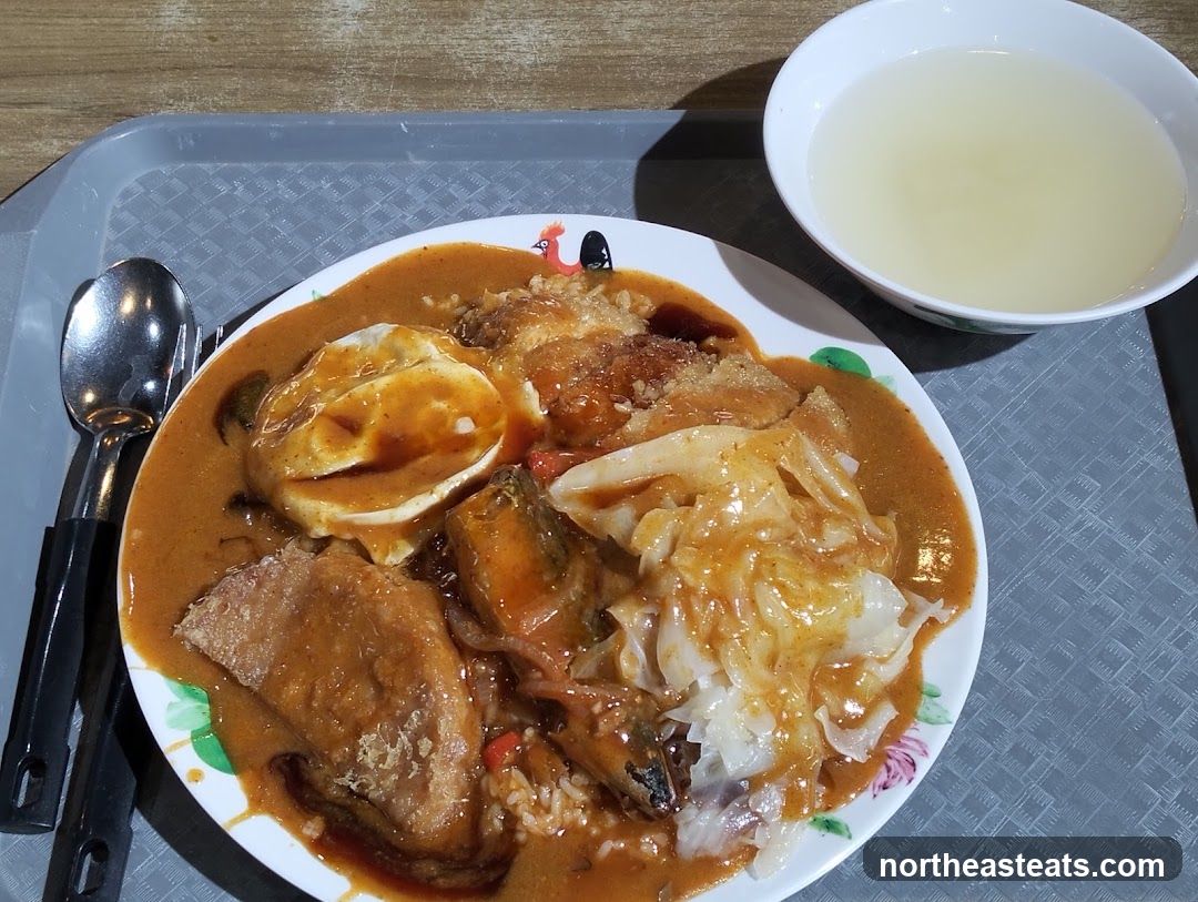 Curry Noodles with Egg and Fried Item