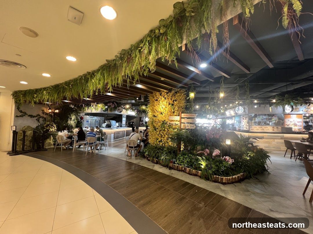 Food Court with Lush Greenery
