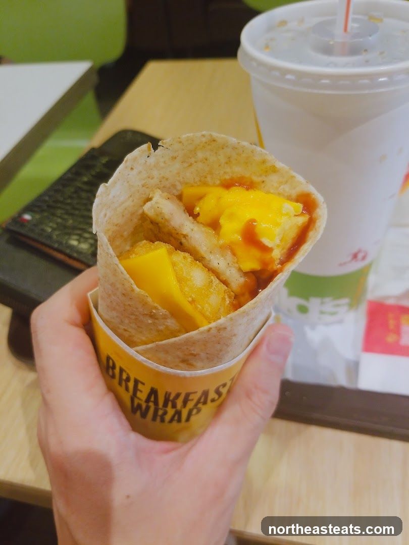 Breakfast wrap with a drink