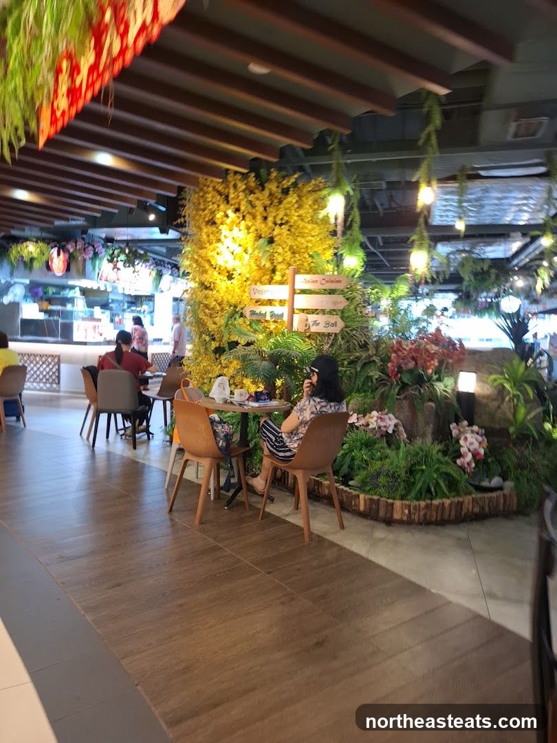 Indoor seating area with decorative plants