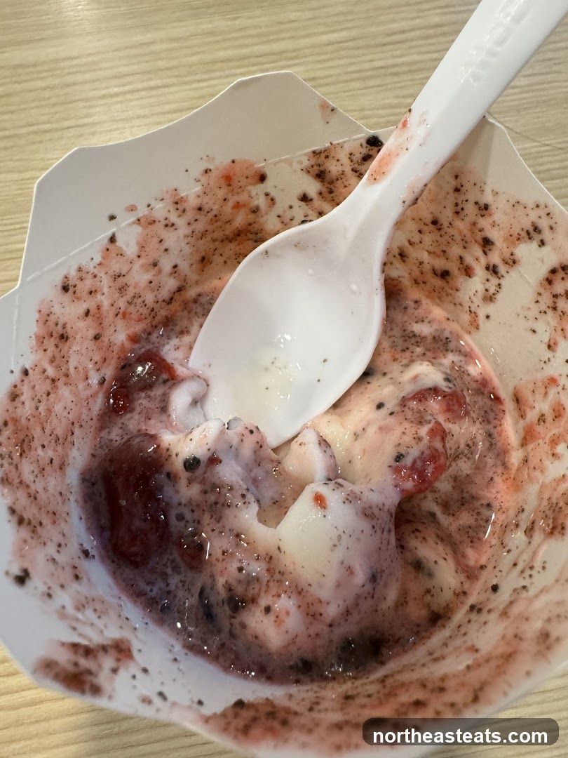 Melted Ice Cream with Fruit and Cookie Crumble