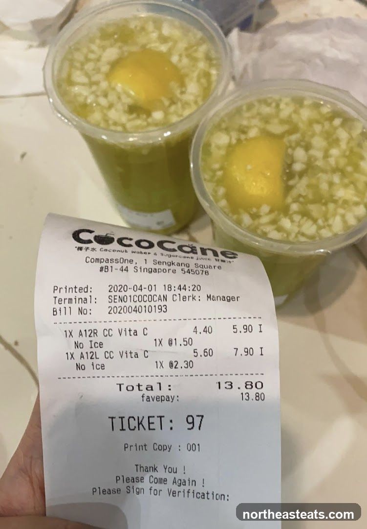 CocoCane Receipt and Drinks