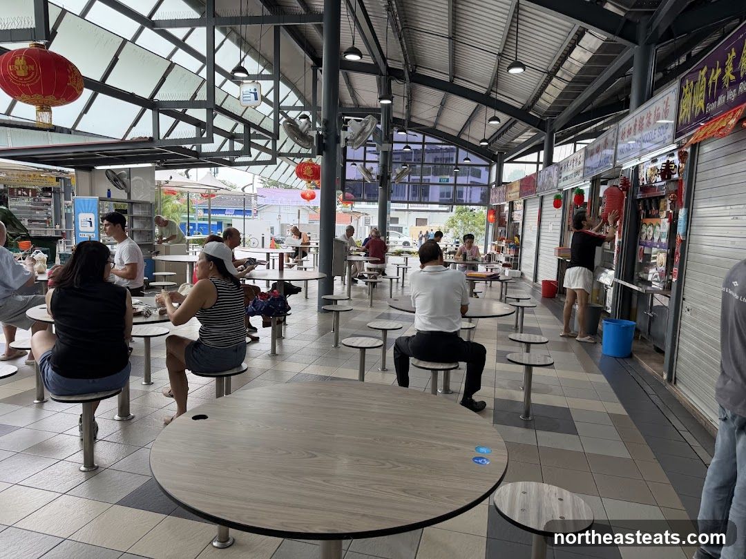 Busy food court with diners