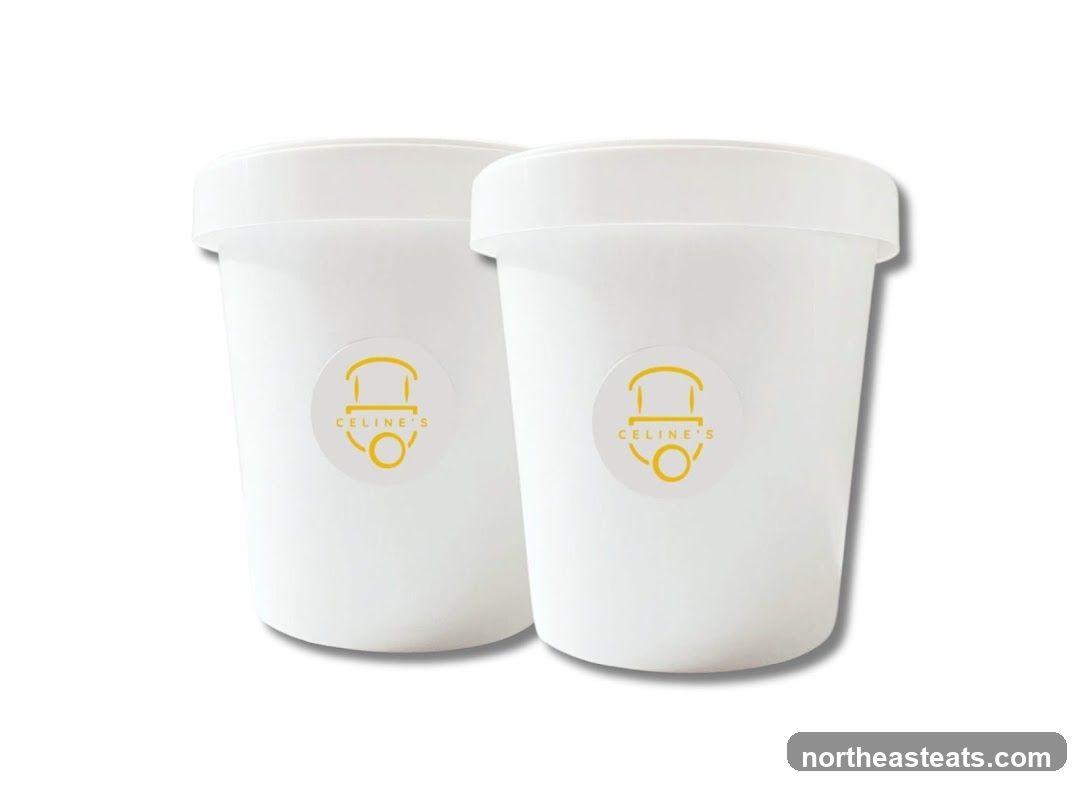 Two white containers with logo