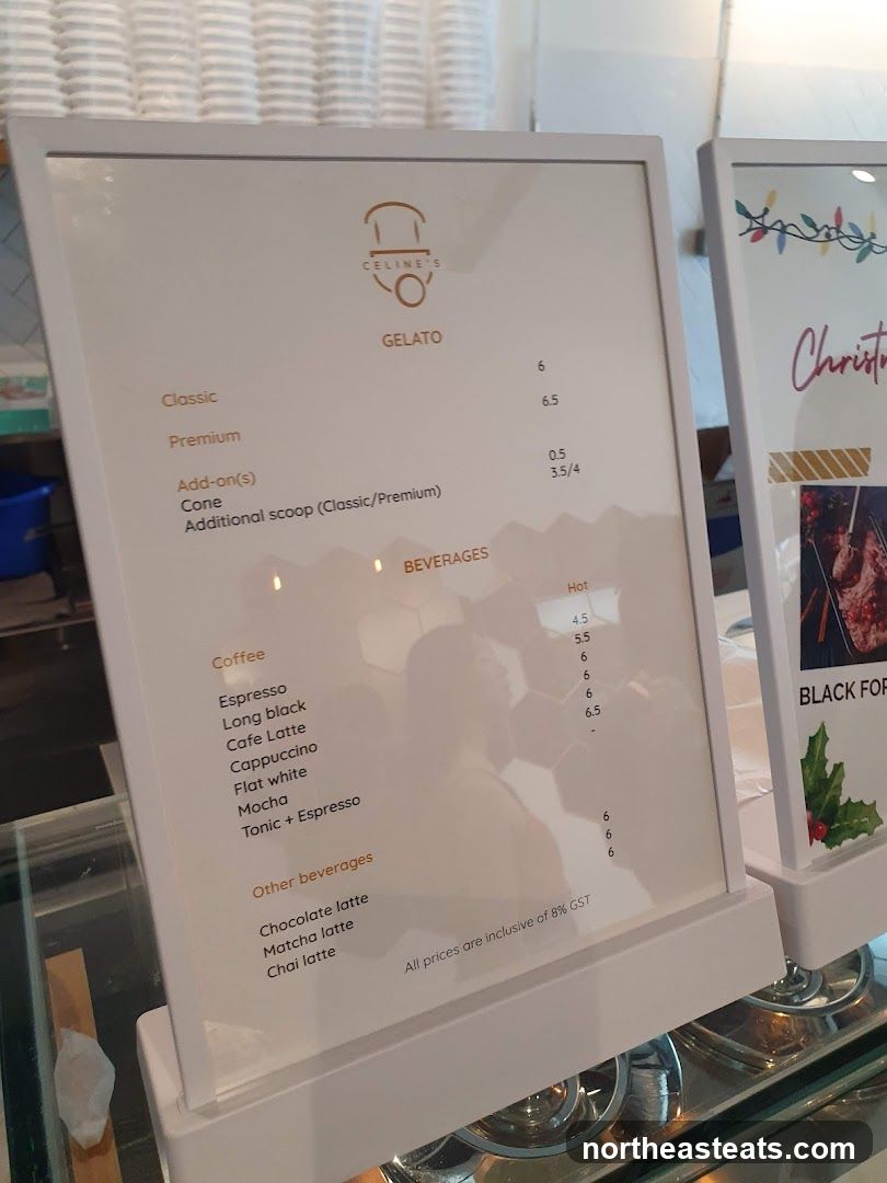 Celine's Gelato and Beverages Menu