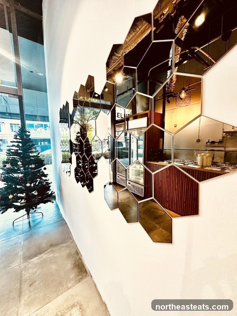 Interior with Hexagonal Mirrors and Christmas Tree