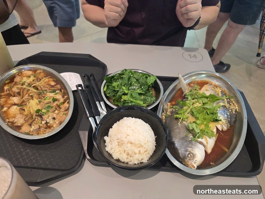 Meal with Steamed Fish and Vegetables