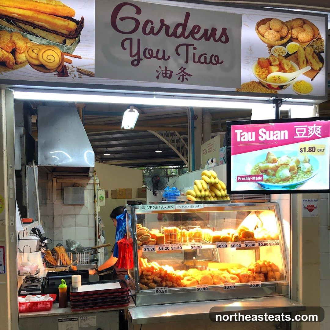 Food stall with fried dough and sweet soup