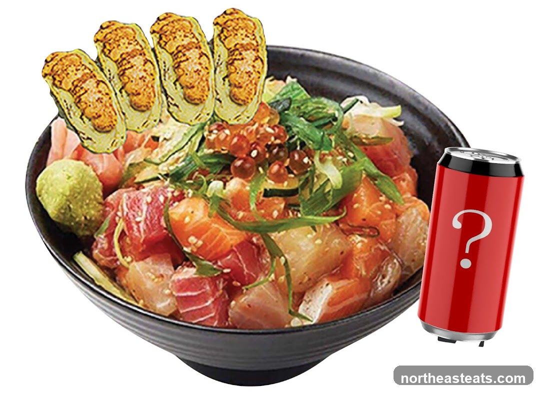 Poke Bowl with Tamagoyaki and a Mystery Drink