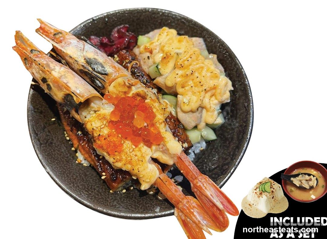 Seafood Donburi with Side Dishes
