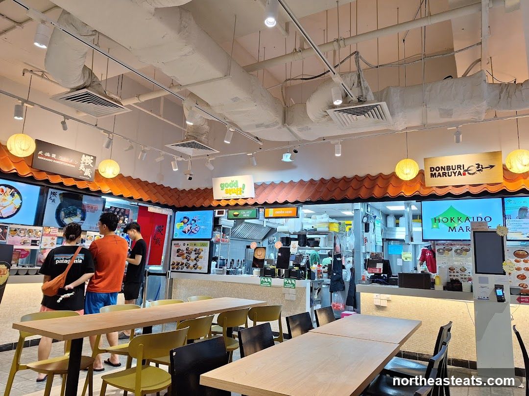 Food court interior with Japanese food stalls