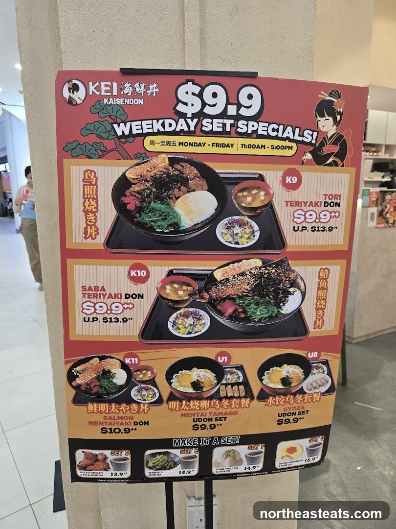 Weekday Set Specials Menu