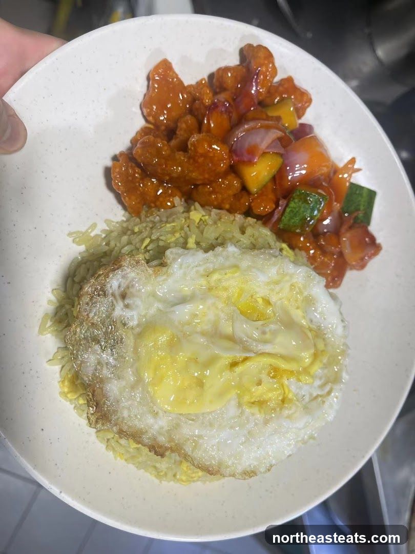 Sweet and Sour Chicken with Fried Egg and Rice