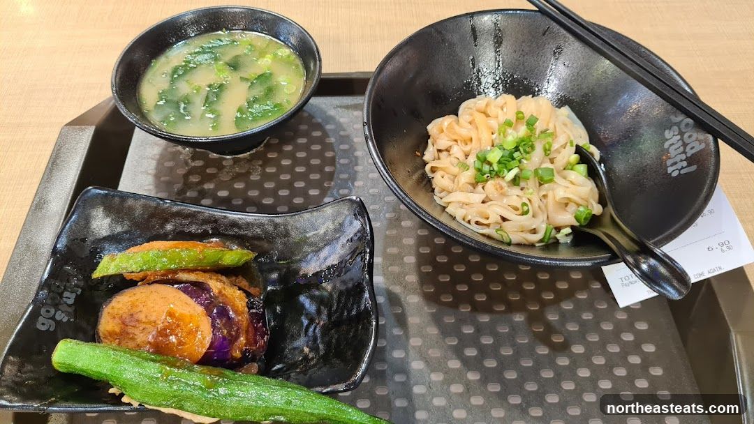 Noodle Dish with Side and Soup
