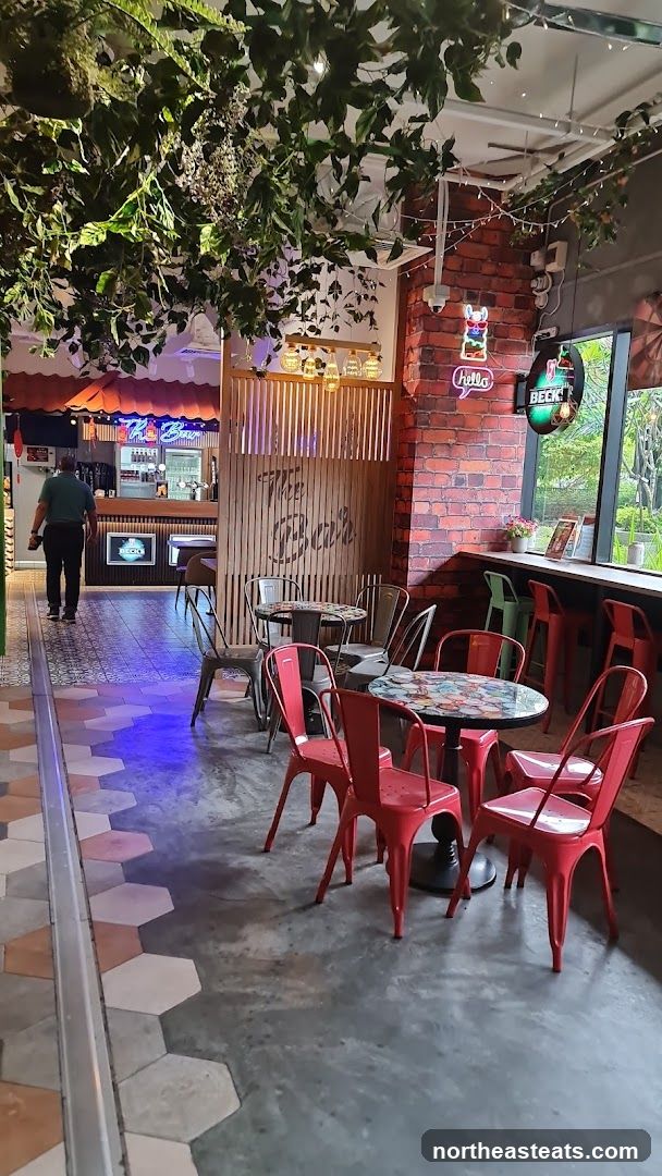 Bar Interior with Red Chairs