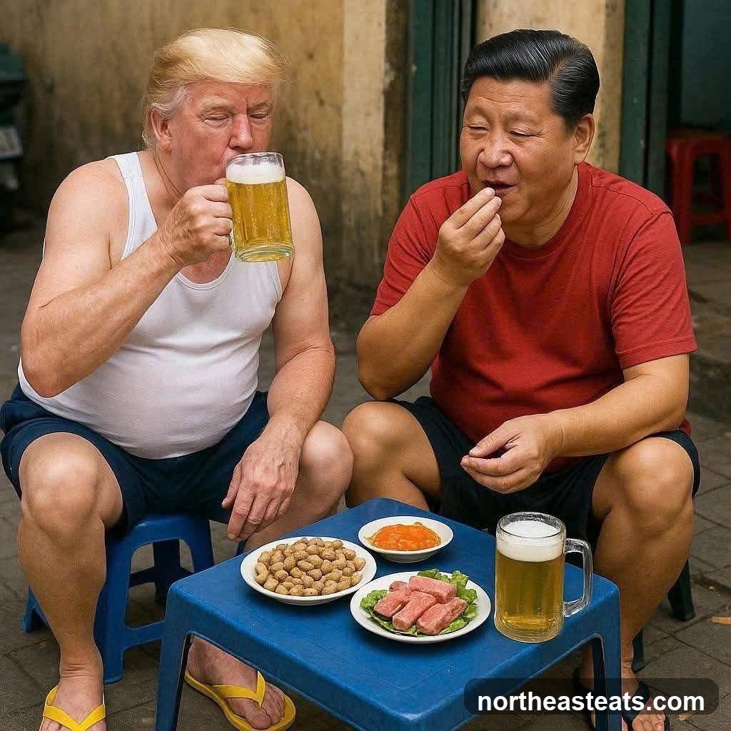 Two men drinking beer and eating snacks