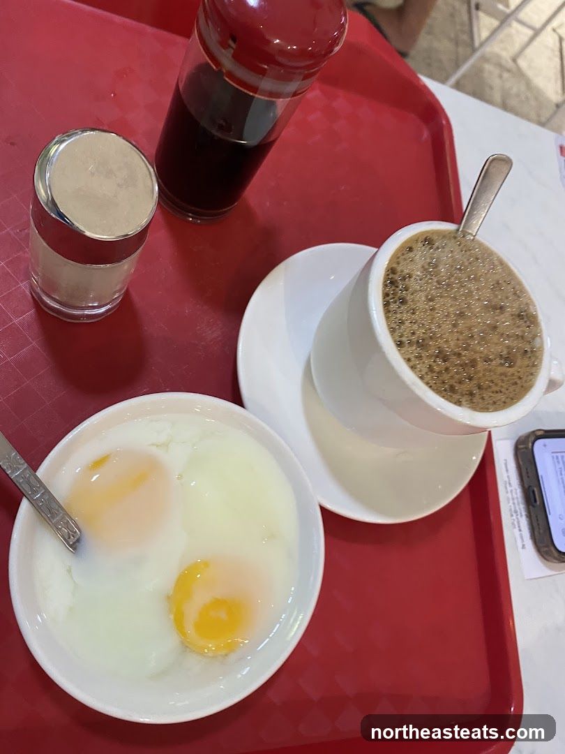 Soft-boiled eggs and coffee