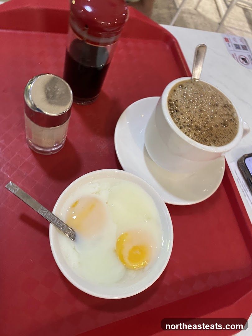 Soft-boiled eggs and coffee
