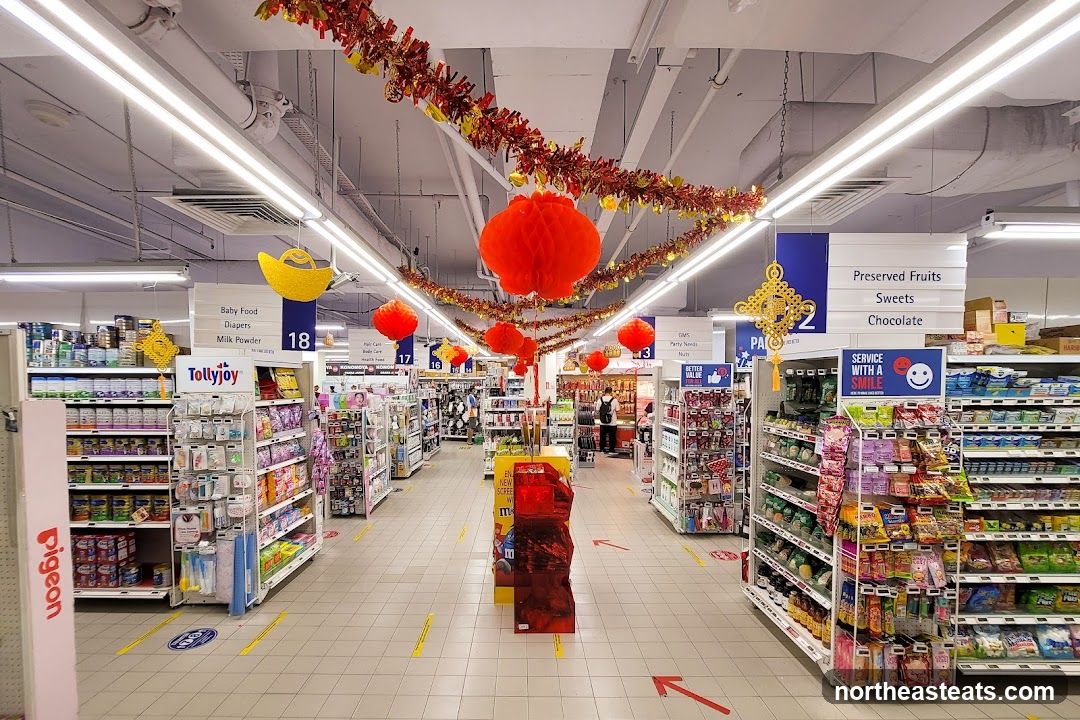 Supermarket Aisle with Festive Decorations